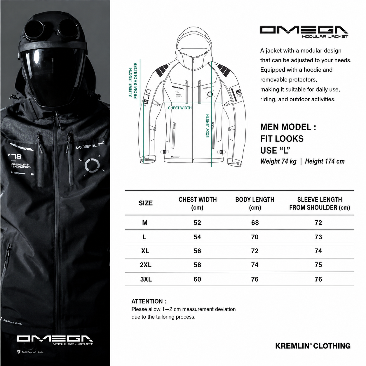 Kremlin Omega - Modular Biker Outdoor Cyber jacket Black image 9