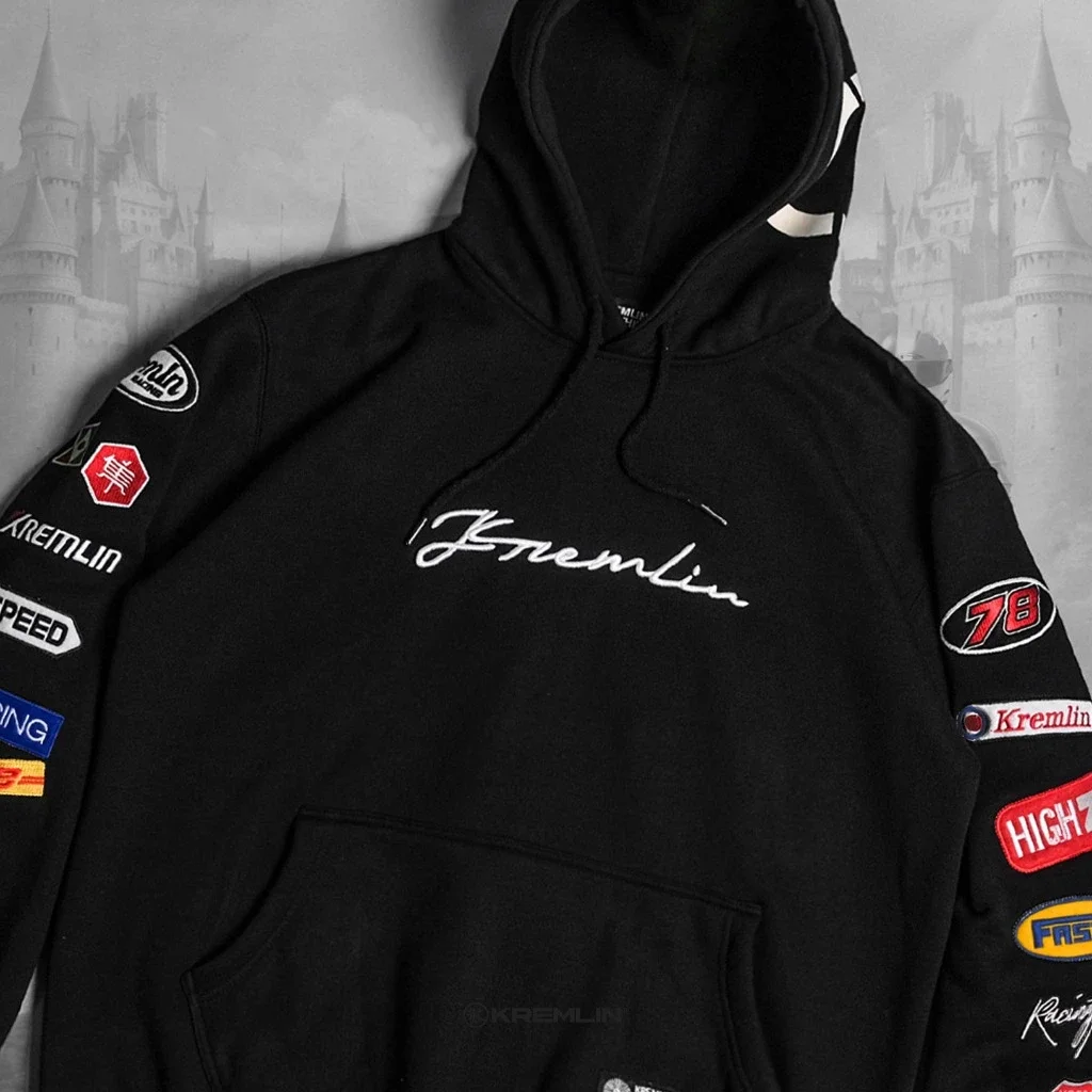 Kremlin Racer - Pullover Hoodie Embroidered Ironhorse Series | Black image 3