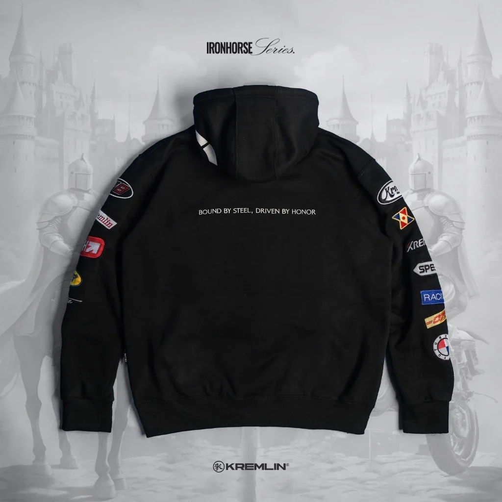 Kremlin Racer - Pullover Hoodie Embroidered Ironhorse Series | Black image 2