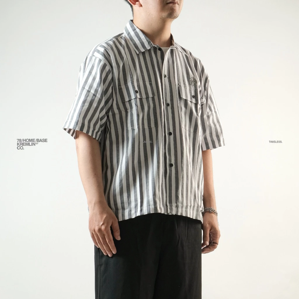 KREMLIN Grey Pinstripe Boxy Oversized Shirt - Iguro image 6