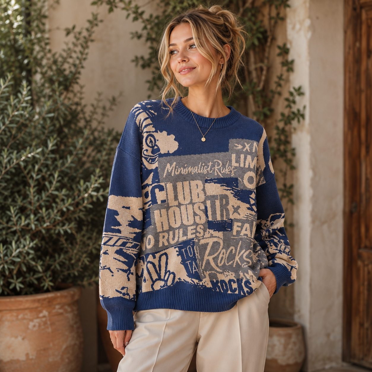 Women’s Knit Sweater Streetwear Pullover Korean Style Graphic Knitwear Casual Crewneck Sweater image 4