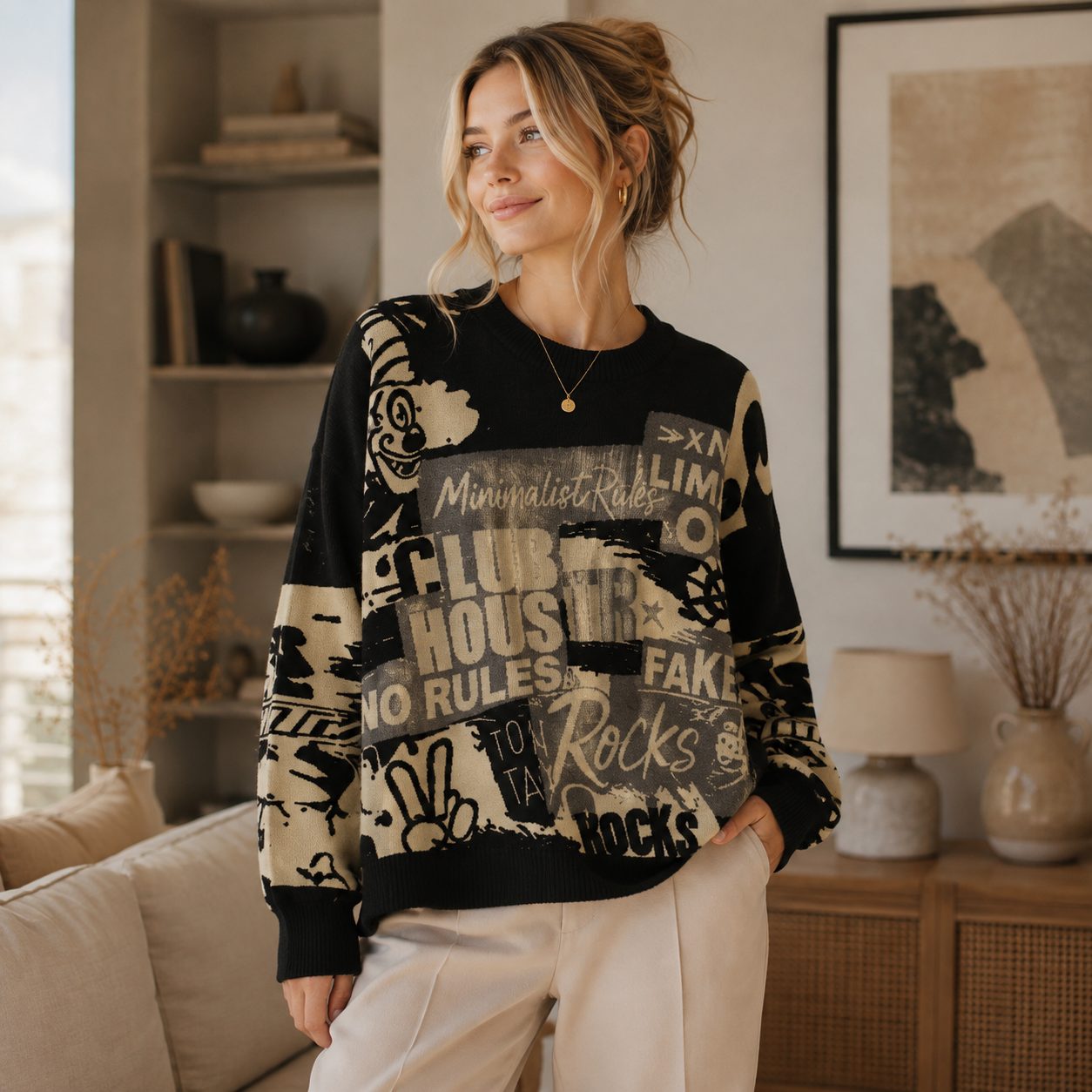 Women’s Knit Sweater Streetwear Pullover Korean Style Graphic Knitwear Casual Crewneck Sweater image 2