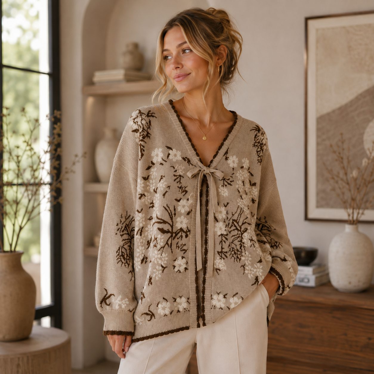Floral Knit Cardigan for Women | Korean Style Flower Cardigan | Chunky Knit Sweater | Premium Cozy Knitwear image 3