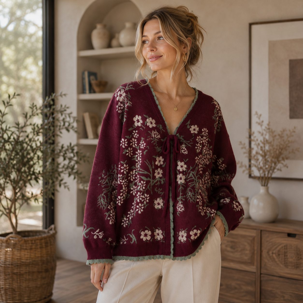 Floral Knit Cardigan for Women | Korean Style Flower Cardigan | Chunky Knit Sweater | Premium Cozy Knitwear image 4