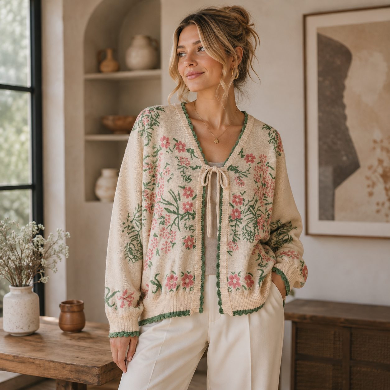Floral Knit Cardigan for Women | Korean Style Flower Cardigan | Chunky Knit Sweater | Premium Cozy Knitwear image 5
