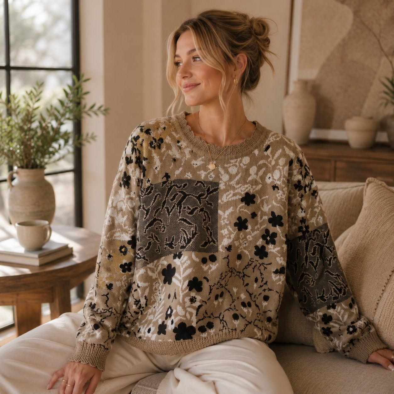 Women’s Floral Knit Sweater | Korean Style Aesthetic Pullover | Chunky Knit Flower Sweater | Cozy Winter Knitwear image 2