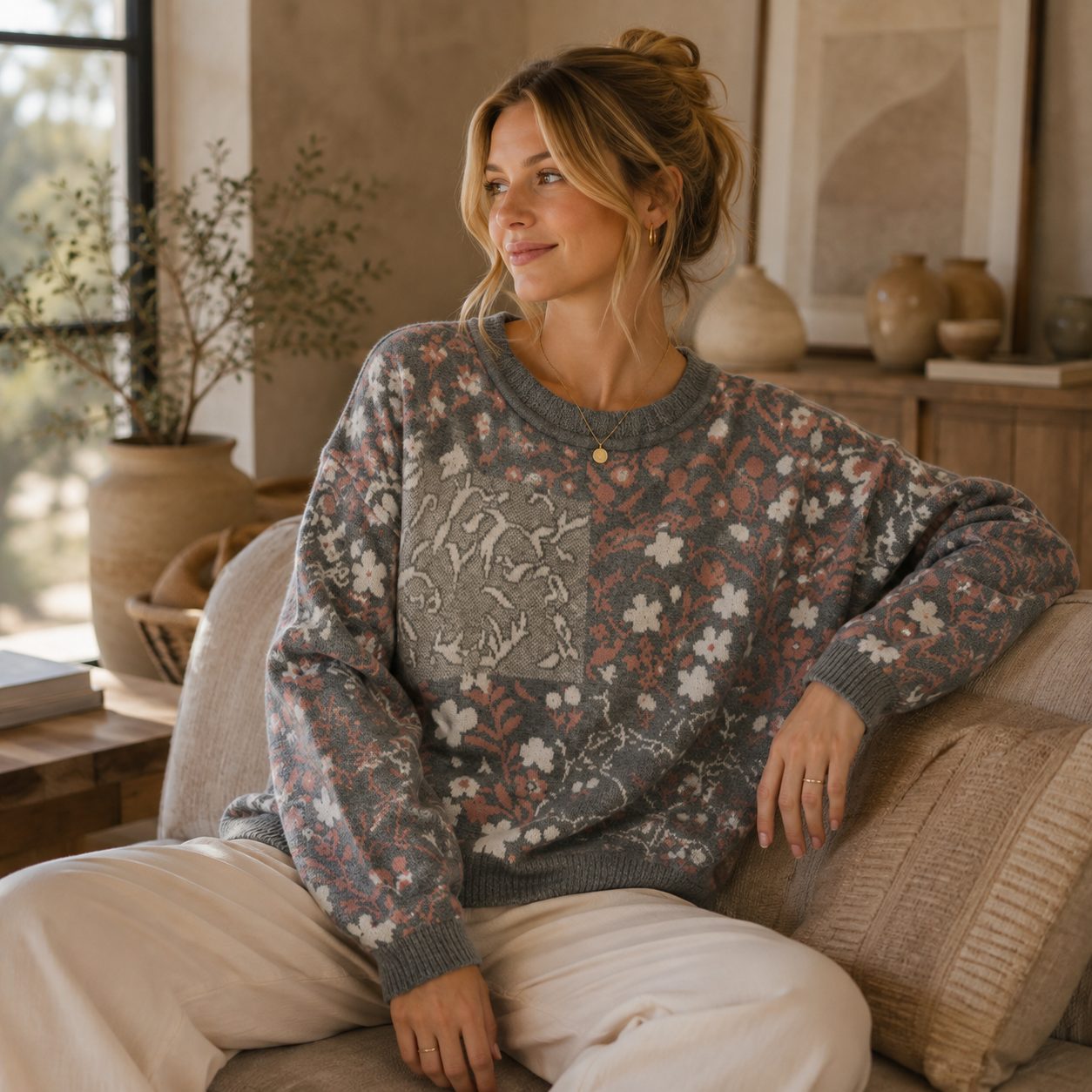 Women’s Floral Knit Sweater | Korean Style Aesthetic Pullover | Chunky Knit Flower Sweater | Cozy Winter Knitwear image 4