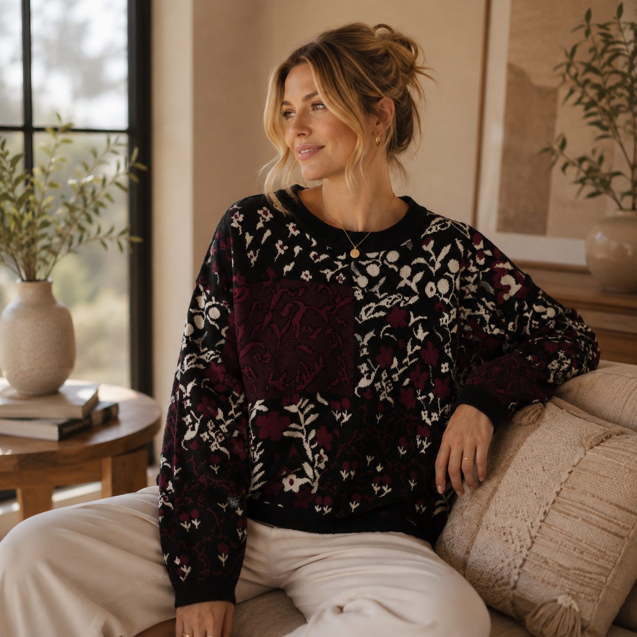 Women’s Floral Knit Sweater | Korean Style Aesthetic Pullover | Chunky Knit Flower Sweater | Cozy Winter Knitwear image 3