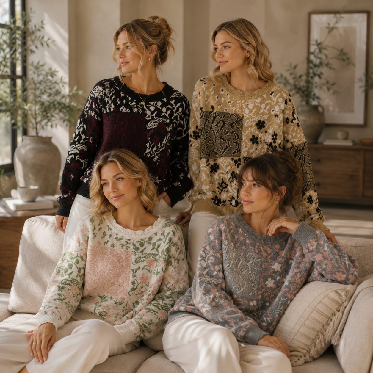 Women’s Floral Knit Sweater | Korean Style Aesthetic Pullover | Chunky Knit Flower Sweater | Cozy Winter Knitwear