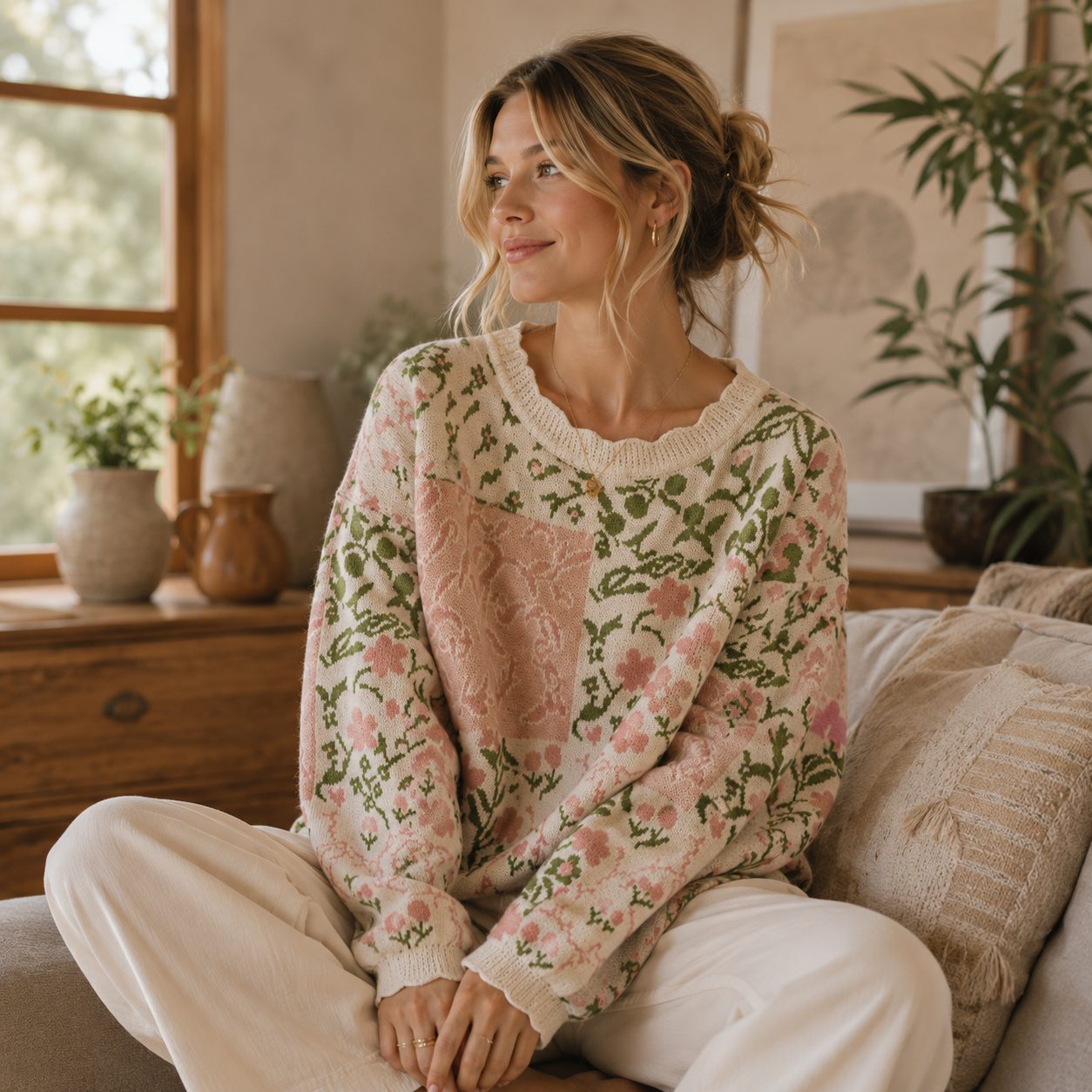 Women’s Floral Knit Sweater | Korean Style Aesthetic Pullover | Chunky Knit Flower Sweater | Cozy Winter Knitwear image 5