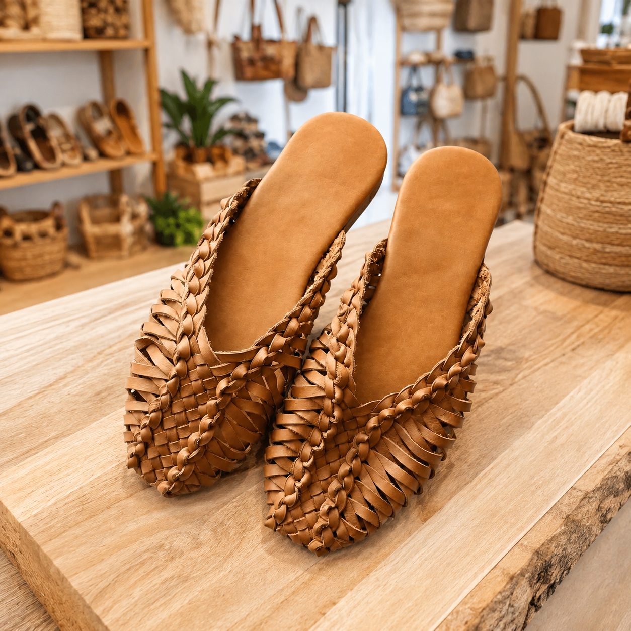 Woven Leather Slides