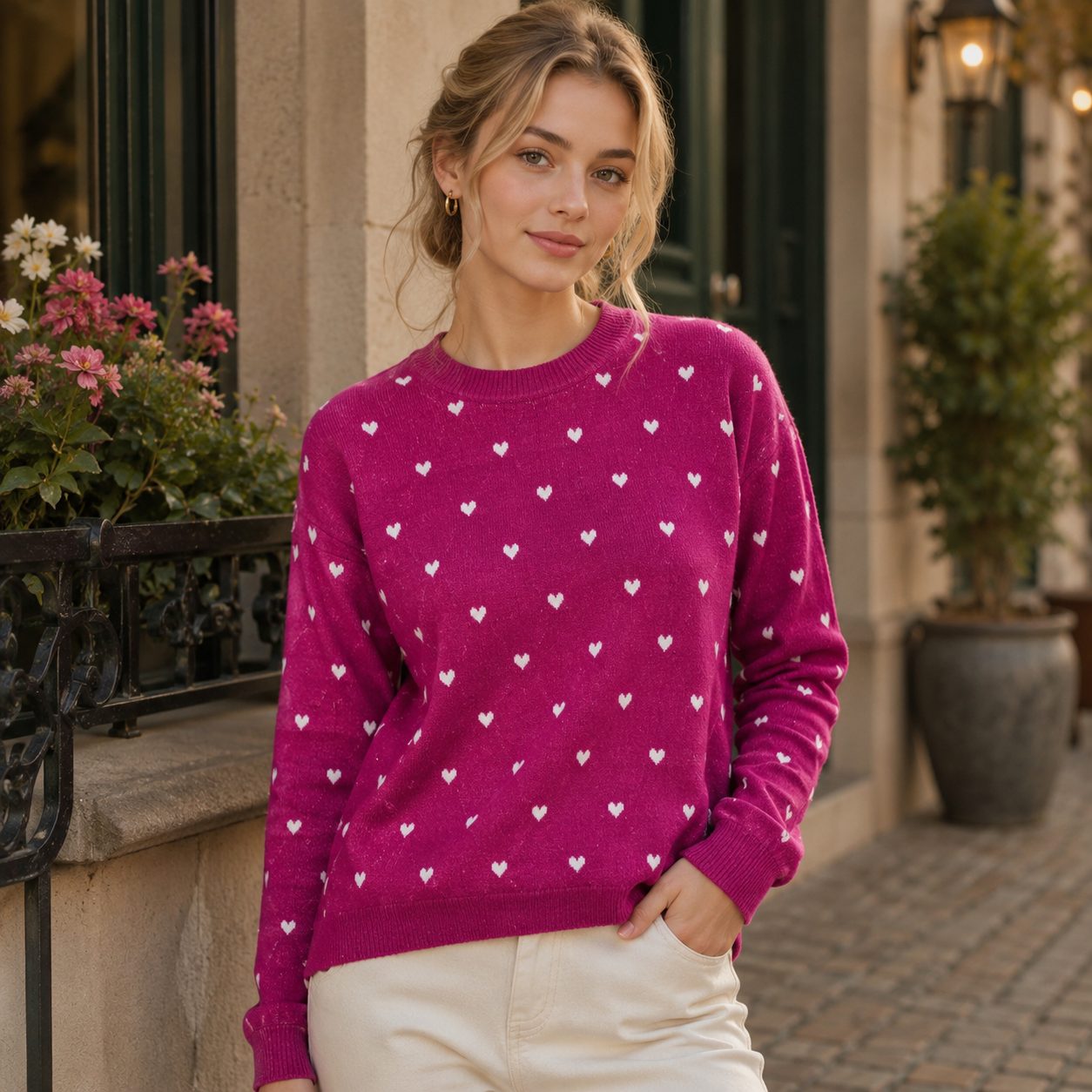 Elegant Oversized Heart Knit Sweater | Korean Style Love Sweater image 6