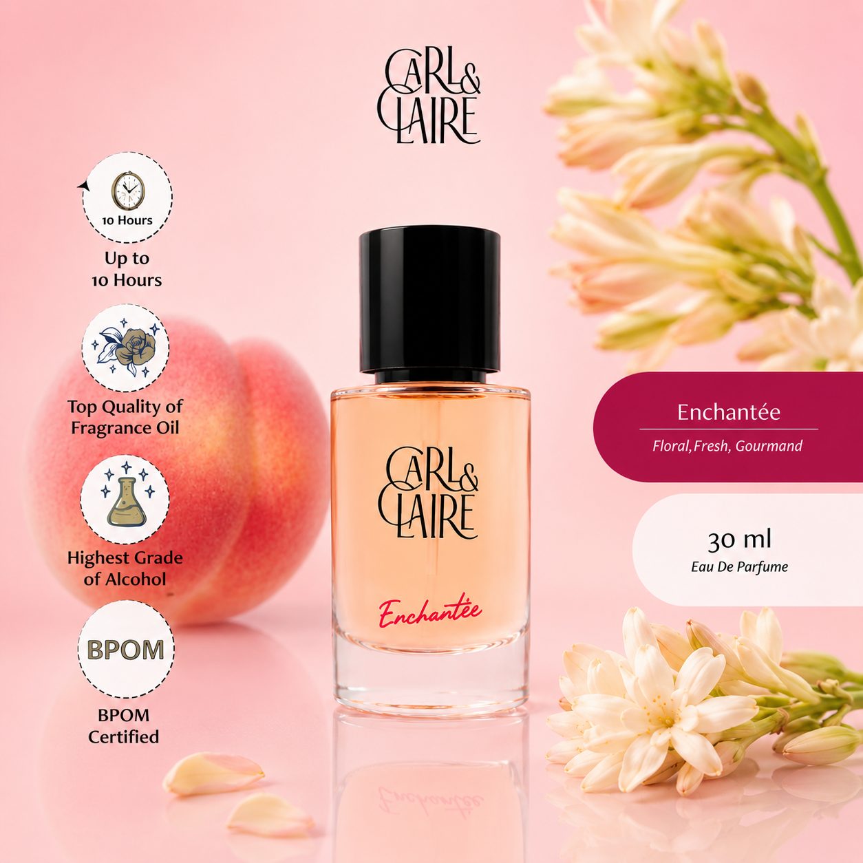 Carl & Claire Eau de Parfum Unisex Perfume for Men/Women Sweet Peach Original - ENCHANTÉE 30ml image 2