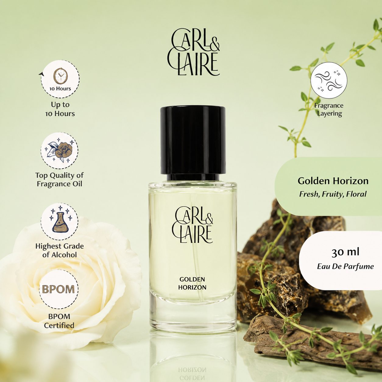 Carl & Claire Eau de Parfum Fresh Unisex Dry Amber Parfum Original - GOLDEN HORIZON 30ml image 2