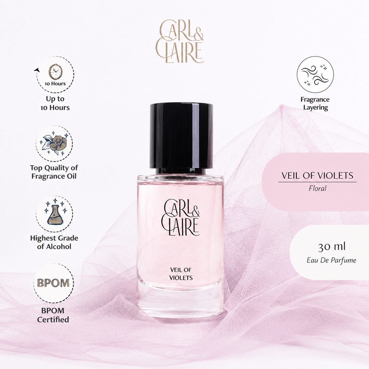 Carl & Claire Elegant Floral Women's Perfume - Veil of Violets EDP 30ml image 2