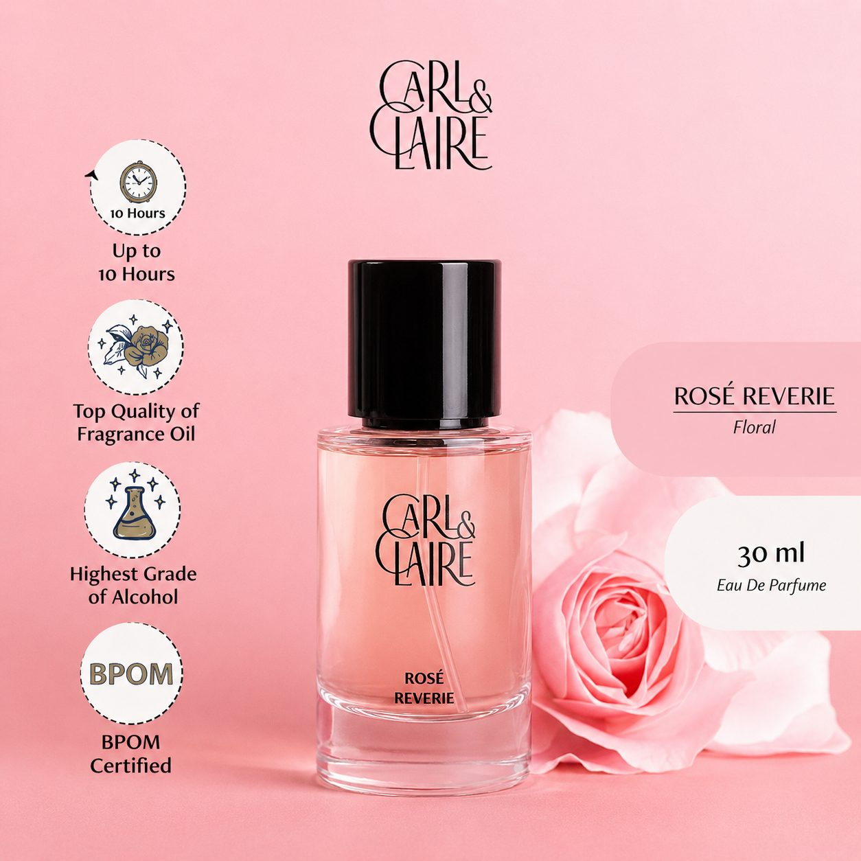 Carl & Claire Eau de Parfum Floral Peony Women's Perfume - ROSÉ REVERIE 30ml image 2