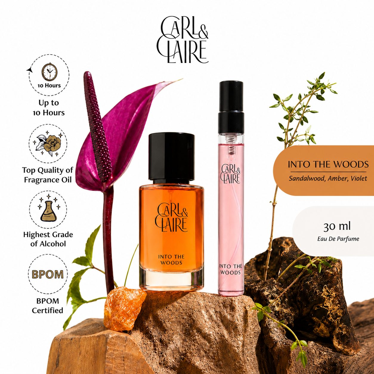 Carl & Claire Spicy Unisex Sandalwood Perfume - Into the Woods EDP 10ml & 30ml