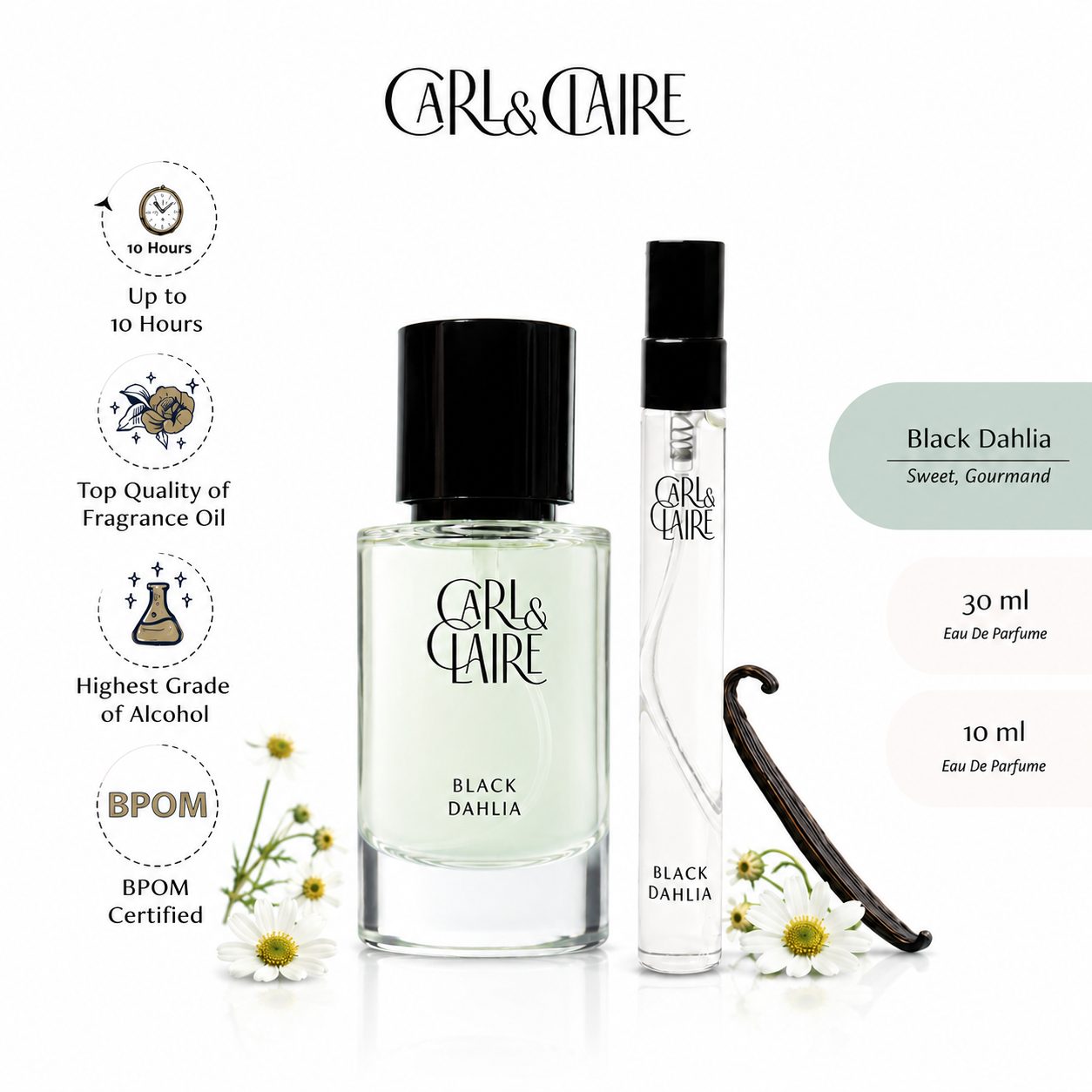 Carl & Claire Perfume Unisex Vanilla Coffee Original - BLACK DAHLIA 10ml & 30ml