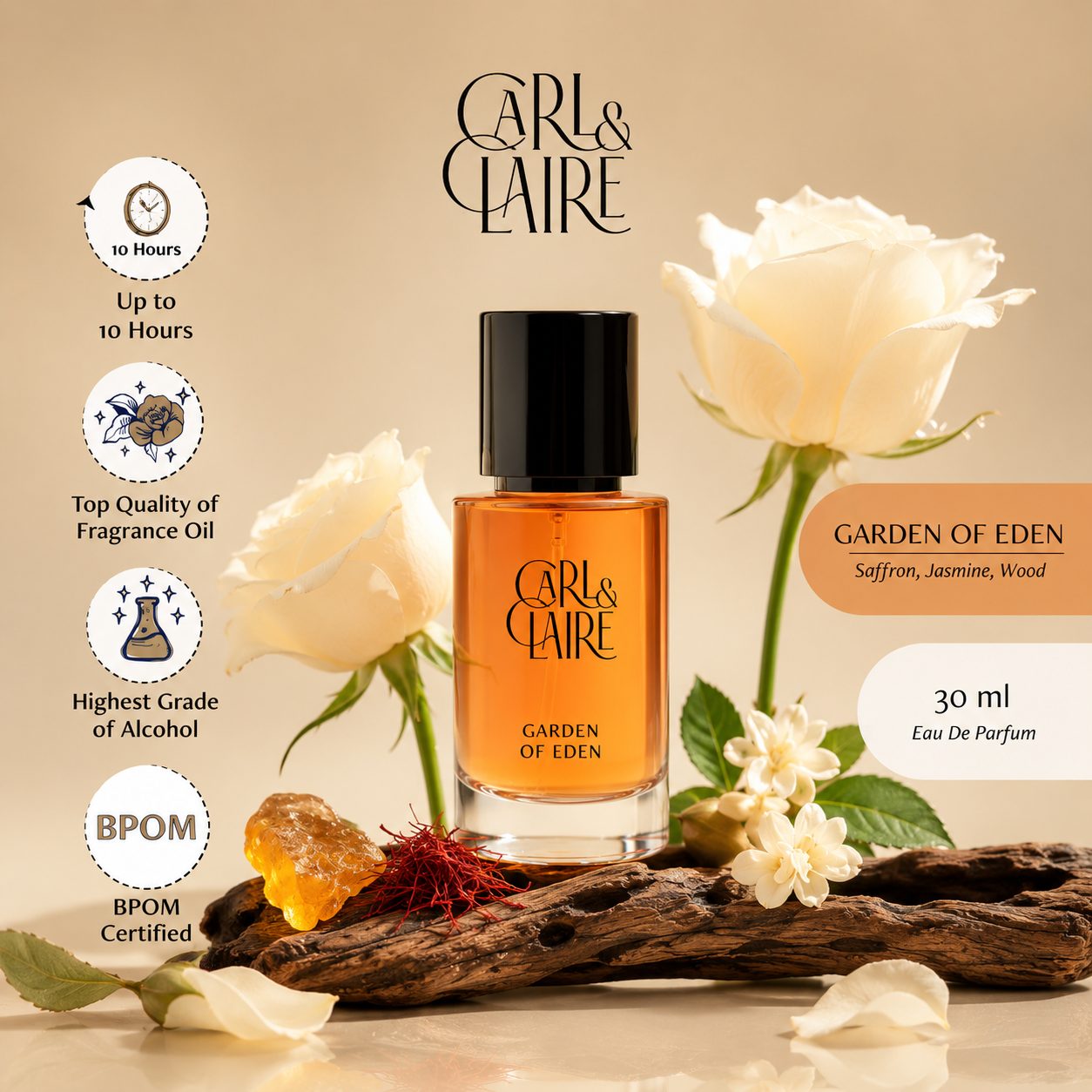 Carl & Claire Parfum Spicy Unisex Saffron Original EDP - GARDEN OF EDEN 30ml image 2