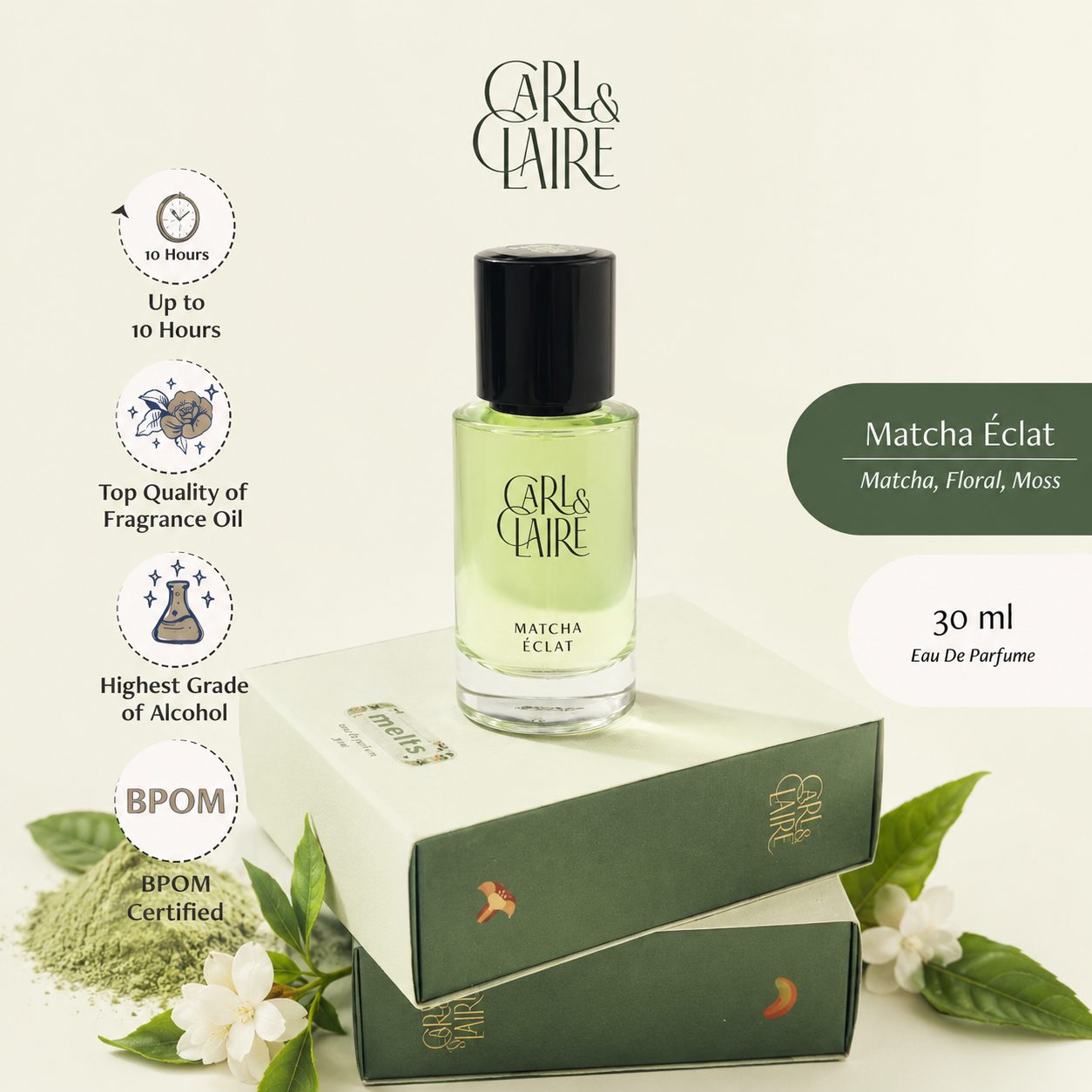 Carl & Claire Eau de Parfum Original Unisex Fresh Green Perfume - MATCHA ECLAT 30ml image 2